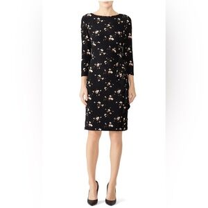 RALPH LAUREN LRL Sz 10 Amadora Jersey Knit Floral Black Long Sleeve Ruffle Dress